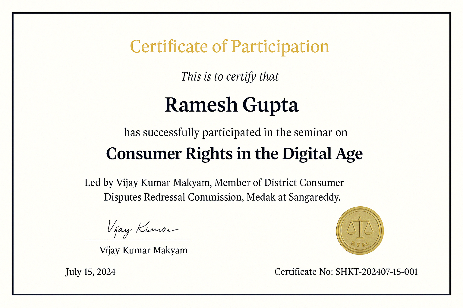 Certificate of Participation